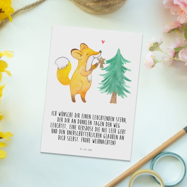 Mr. & Mrs. Panda Postkarte Fuchs  Weihnachtsbaum - Weiß