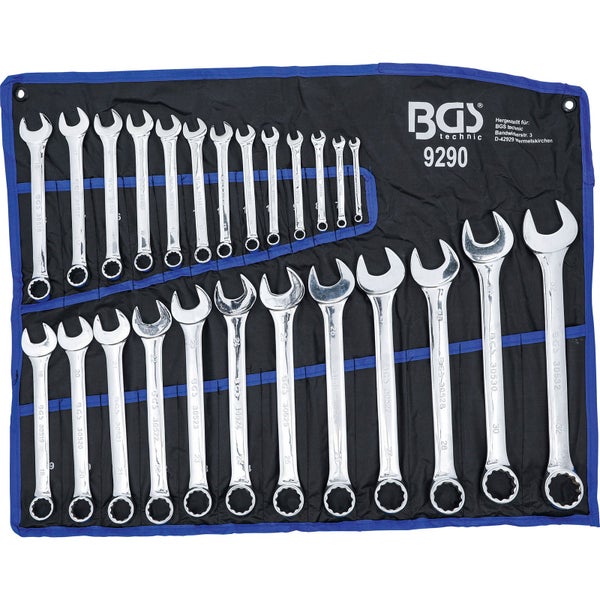 Ringschlüsselsatz mit verschiedenen Größen in einer Rolltasche