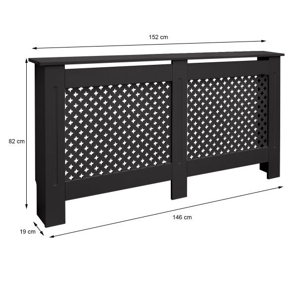 ECD Germany Heizkörperverkleidung mit Wabenmuster 152x19x82 cm Schwarz MDF lackiert für Schlafzimmer Wohnzimmer Heizungsverkleidung Heizkörperabdeckung Heizungsabdeckung Heizung Heizkörper Abdeckung