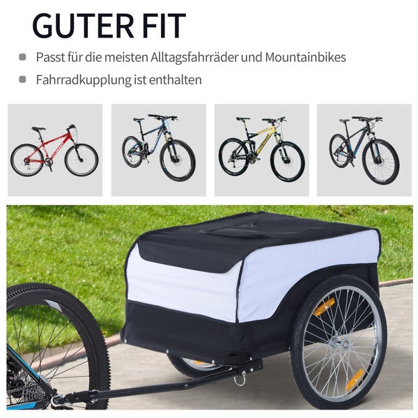 HOMCOM Fahrradanhänger, Lastenanhänger, Belastbarkeit max. 40 kg, 140 x 77 x 65 cm, Stahl, Oxford, Weiß+Schwarz