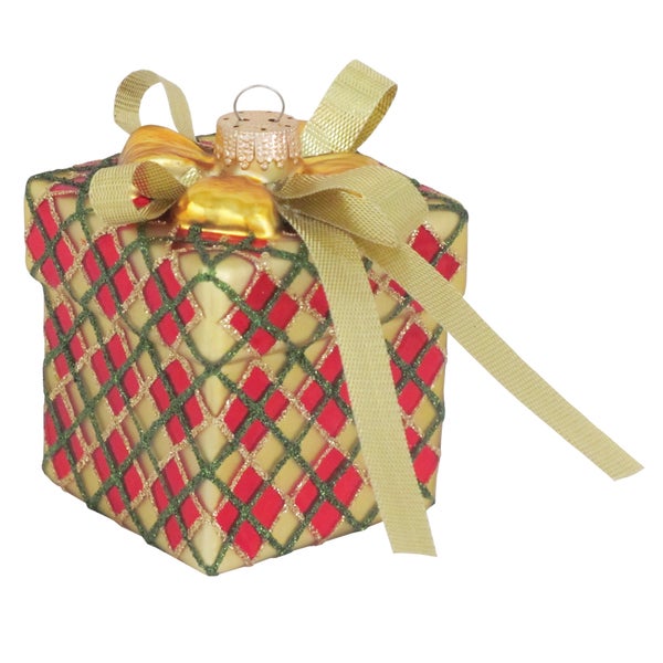 Multicolor 8cm Geschenkepäckchen Glas-Ornament, mundgeblasen und handekoriert, 1 Stck., Weihnachtsbaumkugeln, Christbaumschmuck, Weihnachtsbaumanhänger