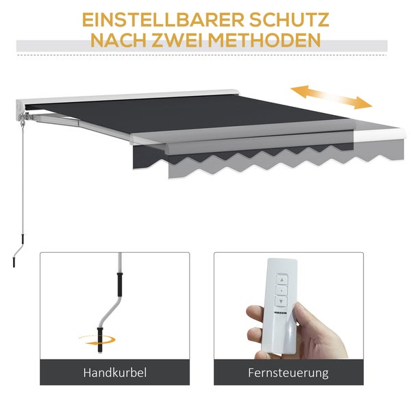 Outsunny Gelenkarmmarkise,  Elektrische Markise mit Handkurbel, 2,5 x 2 m, Alu, Grau