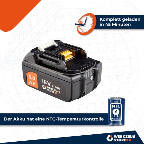 Werkzeugstore24 18 Volt Akku mit 5,0 Amperestunden
