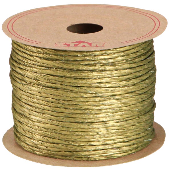 Spule mit goldenem Papiergarn zum Dekorieren und zum Verpacken von Geschenken.
