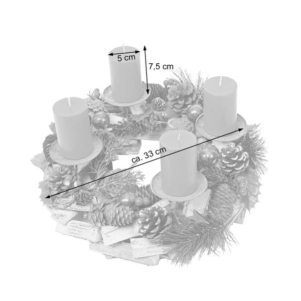 Adventskranz mit vier Kerzen, Tannenzapfen und Kugeln, Durchmesser circa 33 cm
