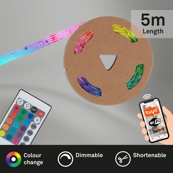 LED Band Smart WiFi 5 Meter RGB selbstklebend kürzbar weiß Kunststoff Briloner