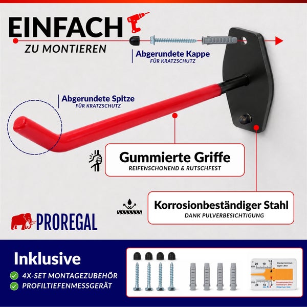 Wandhalterung für Reifen von Proregal mit Montagematerial und Profiltiefenmesser