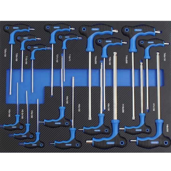 Profi Werkstattwagen Einlage blau Innensechskantschlüsselsatz Torx T-Griff 18 tlg. Schaum 520x400mm