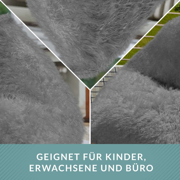 Green Bean Sitzsack Felloptik Indoor 150x100x100cm mit 220 Liter EPS-Perlen Füllung - Kuschelig Weich Waschbar - Drinnen Stoff Bodenkissen Liegekissen Sitzkissen Grau