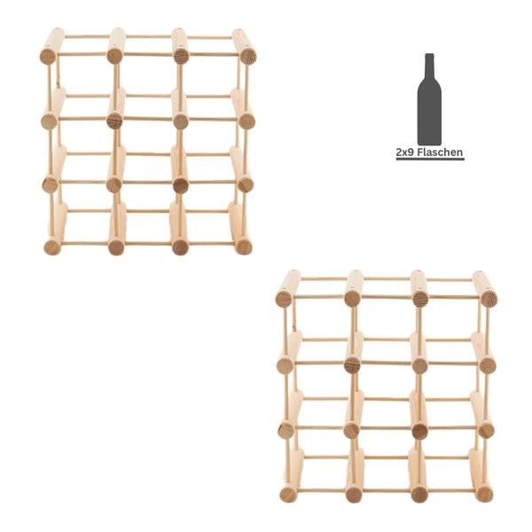 PROREGAL Modulares Weinregal Vinotega Mod HxBxT 36 x 36 x 24 cm 2 x  9 Flaschen Massives Eichenholz Natur
