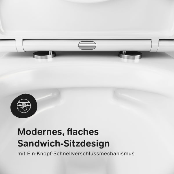AM.PM Wand-WC Set Tiefspüler offener Spülrand weiß glänzend mit WC-Sitz , Vorwandelement und Betätigungsplatte chrom IIS90151.NA1700
