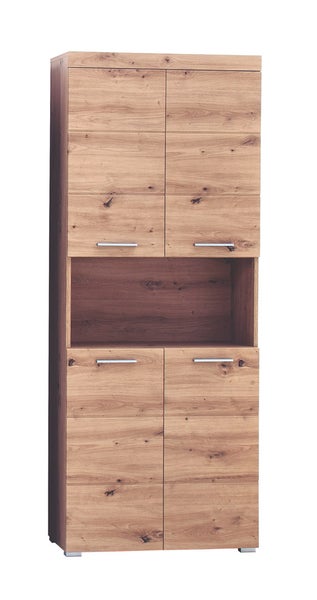 AmandaMando Bad Hochschrank 4 Türen, 1 offenes Fach Eiche Dekor. 73 X 31 X 190 cm