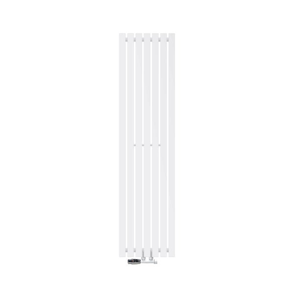 ECD Germany Design Paneelheizkörper Stella Mittelanschluss 370 x 1400 mm Weiß mit Anschlussgarnitur inkl. Thermostat Eck Wand, Flach, Einlagig, Vertikal, Heizkörper Badheizkörper Bad Heizung