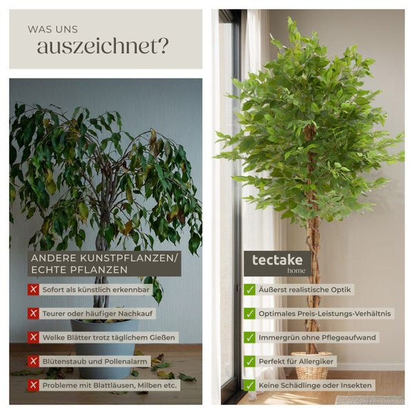 Vergleich einer künstlichen Zimmerpflanze mit einer echten Zimmerpflanze: Vorteile einer künstlichen Zimmerpflanze von tectake