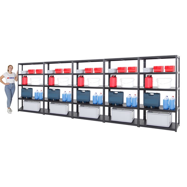 PROREGAL Mega Deal 5x Schwerlastregal Steel Eagle HxBxT 180 x 100 x 40 cm Fachlast 130 kg Schwarz
