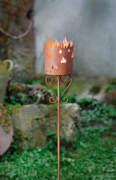 FRANK FLECHTWAREN | Gartenstecker Flammenkelch, METALL, Ø 10 x 12 cm, GH 90 cm, ohne Kerze, passend für Kerzen max. Ø 7 cm
