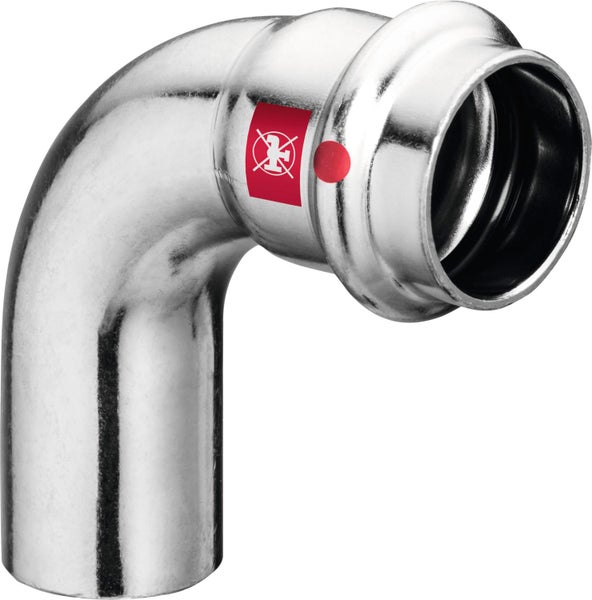 Pressfitting Bogen 90 Grad mit einem Einsteckende aus Stahl für Heizungsanlagen, nicht für Trinkwasser geeignet.