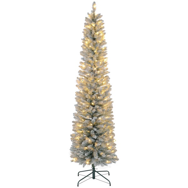 HOMCOM Künstlicher Weihnachtsbaum, 210 cm Christbaum mit 180 LED-Lichten 405 Astspitzen faltbar Standfuß, für Weihnachtsfest, Indoor, Grün+Weiß