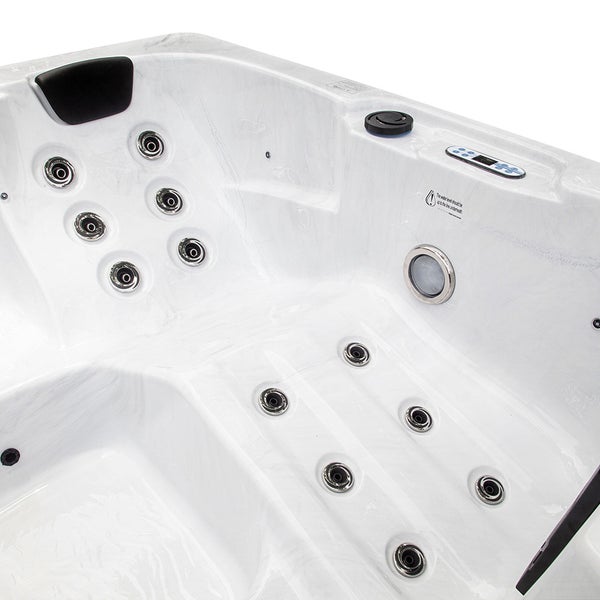 Home Deluxe - Outdoor Whirlpool - WHITE MARBLE PURE - Maße: 210 x 160 x 85 cm - Inkl. Heizung, 27 Massagedüsen und 9 Lichtquellen I Außen Whirlpool Spa für 3 Personen