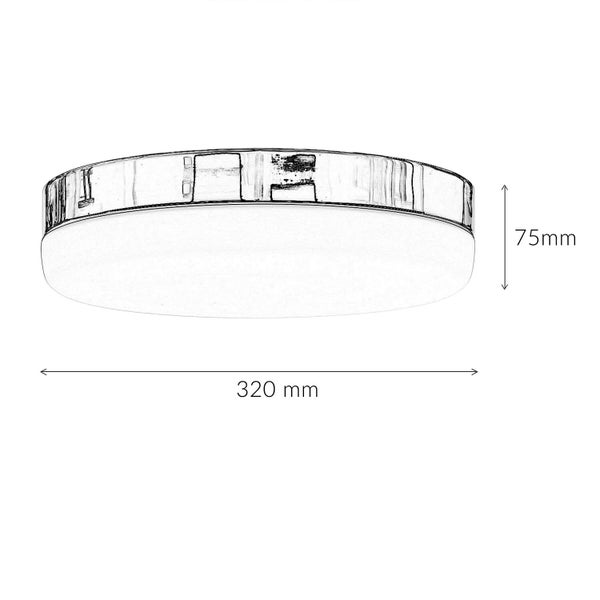 Technische Zeichnung einer Deckenleuchte mit den Maßen 320 mm Länge und 75 mm Höhe