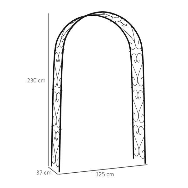Outsunny Rosenbogen, Torbogen aus Stahl, Gartenbogen für Kletterpflanzen, 125 x 37 x 230 cm Rankhilfe, Gartendekoration, Schwarz