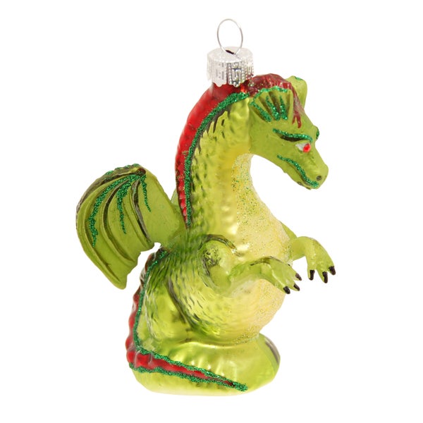 Glasornament Drache, Grün Glanz, 12cm, 1 Stck., Weihnachtsbaumkugeln, Christbaumschmuck, Weihnachtsbaumanhänger