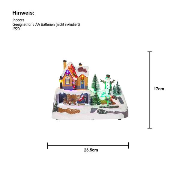 Weihnachtliche Häuserszene mit LED Beleuchtung und Größenangabe