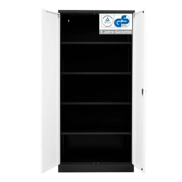 PROREGAL Stahlschrank Bee 5 Fachböden HxBxT 195 x 92 x 42 cm Pulverbeschichtetes Fachbodenmaterial Schwarz & Weiß