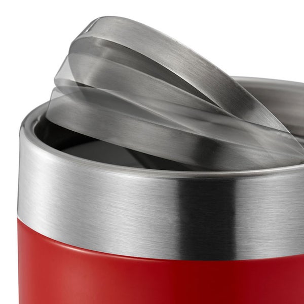 PROREGAL Schön Geformter Tischabfallbehälter Mit FlachschwIngdeckel 1,5 Liter HxØ 13,8 x 12 cm Edelstahl & Rot
