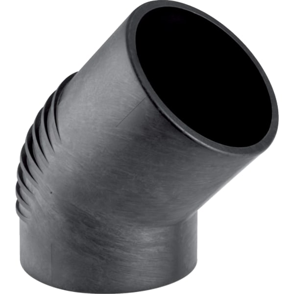 Schwarzer Polyethylen-Rohrbogen mit einem Winkel von 45 Grad für Abwasserrohre.