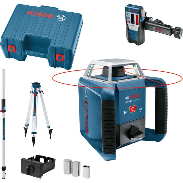 Bosch GRL 400 H Professional Rotationslaser Set mit Stativ, Messlatte und Empfänger