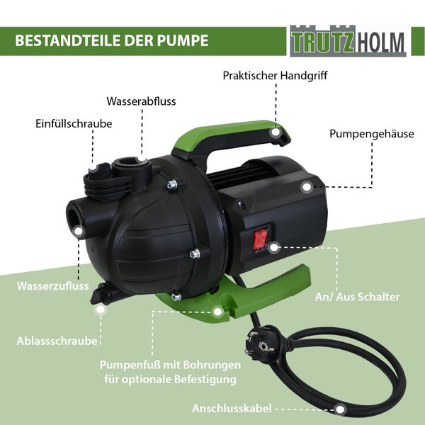 Gartenpumpe 600 W 3000 l/h Förderhöhe 43 m Jetpumpe Wasserpumpe Saugpumpe zur Gartenbewässerung