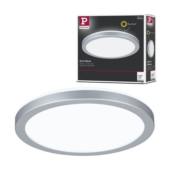 LED Panel Atria Shine Backlight rund 190mm 11,2W 850lm 4000K Chrom matt