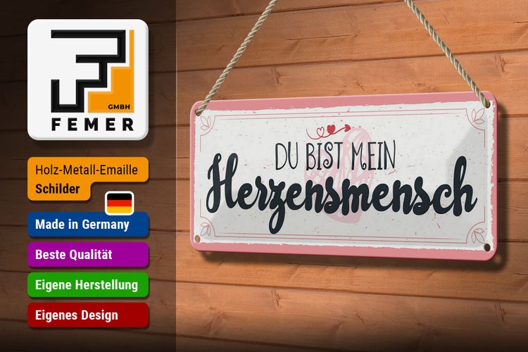 Blechschild Spruch 27x10cm Du bist mein Herzensmensch Dekoration