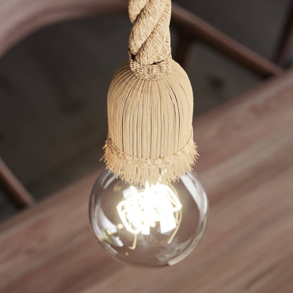 Hängelampe mit Seilaufhängung und dekorativem Lampenschirm