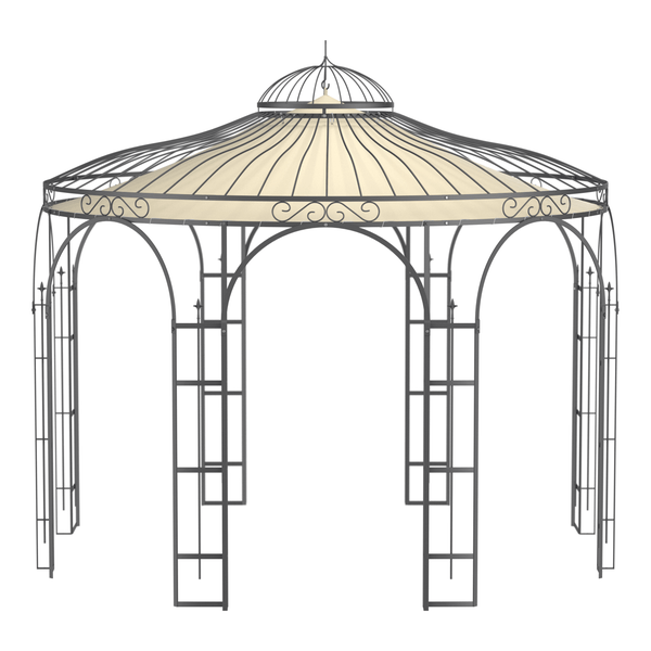 Pavillon ELEO Florenz Ø 3,7 m anthrazit - pulverbeschichtet | mit Dekorkugel und Sonnensegel ecru