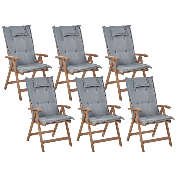 Set mit 6 Stühlen und Sitzkissen AMANTEA Akazienholz Grau