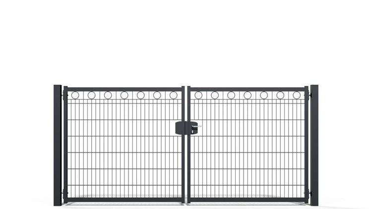 Gartentor ZAUNGURU BASIC-Line Berlin Kreis aus Metall, Höhe: 143cm, Breite: 321cm, 2-flügelig inkl. Pfosten, Schloss und Zubehör, Feuerverzinkt und in RAL 7016 Anthrazitgrau pulverbeschichtet