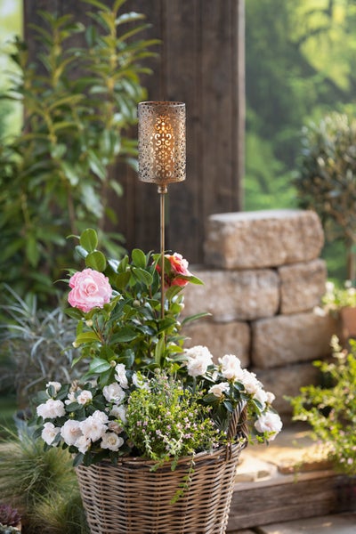 FRANK FLECHTWAREN | Gartenstecker Ornament, METALL, GLAS, 11 x 11 x 100 cm