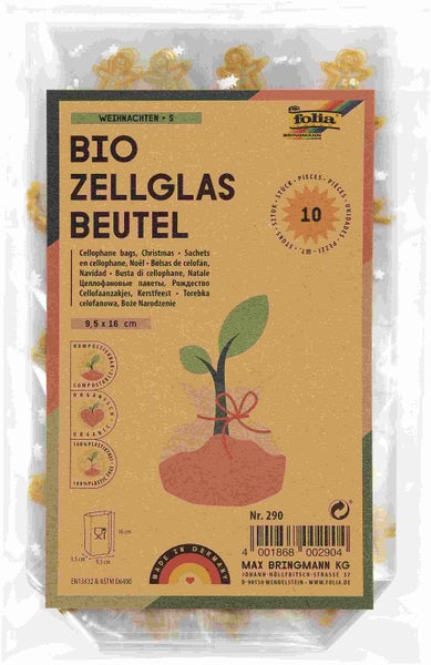 Folia  Bio Zellglasbeutel S Weihnachten, 95x160mm, 10 Stück