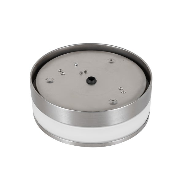 Runde Deckenleuchte mit Gehäuse aus gebürstetem Metall und weißem Kunststoffring