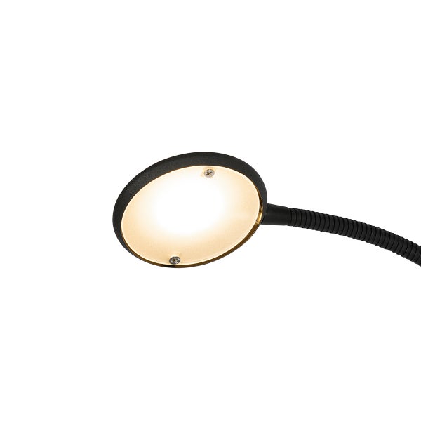 Nahaufnahme einer schwarzen Leselampe mit flexiblem Hals