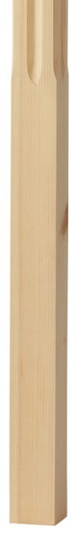 Quadratischer Geländerstab aus Holz mit gefräster Nut im oberen Bereich.