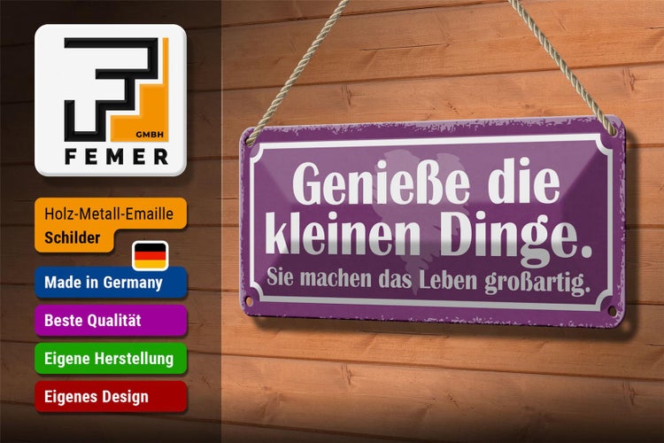Blechschild Spruch 27x10cm genieße die kleinen Dinge sie Dekoration