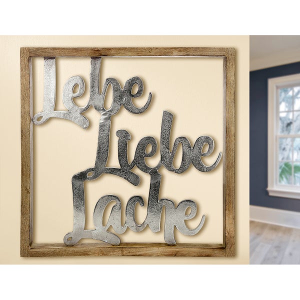 Wandrelief GILDE Dekoobjekt Höhe 60 cm Breite 60 cm naturfarben, silberfarben Aluminium, Holz