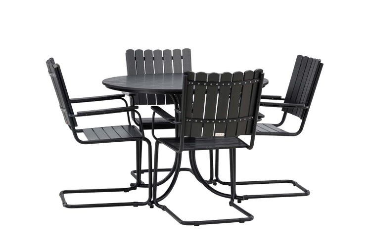Holmsund Gartenset Tisch Ø100cm schwarz, 4 Stühle schwarz. 100 X 100 X 75 cm