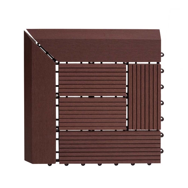 WPC-Terrassenfliese Eckstück mit Holzmaserung und Klicksystem