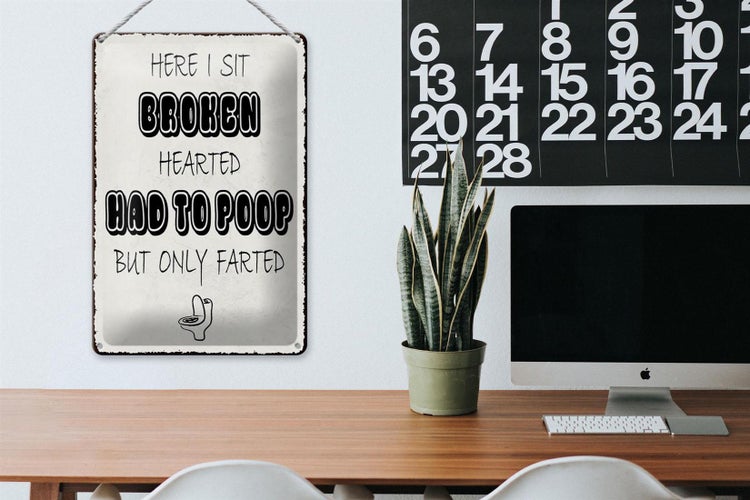 Blechschild Spruch 20x30cm here i sit broken hearted came