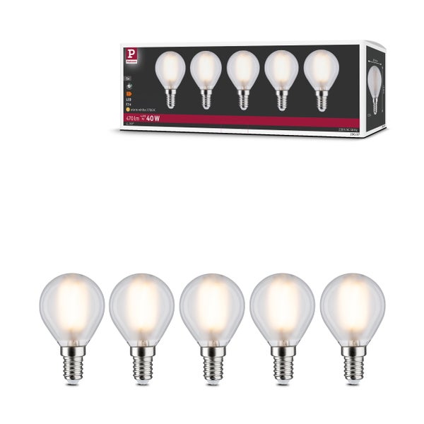 Paulmann LED Leuchtmittel Set 5 Stück E14 Tropfenform matt 4,8 Watt 470 Lumen warmweiß