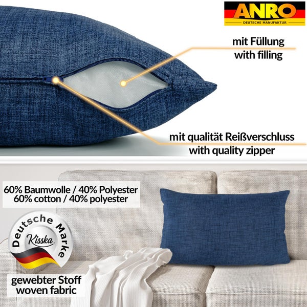 Kissenhülle Jeansblau 30x50cm mit Füllung Leinenoptik